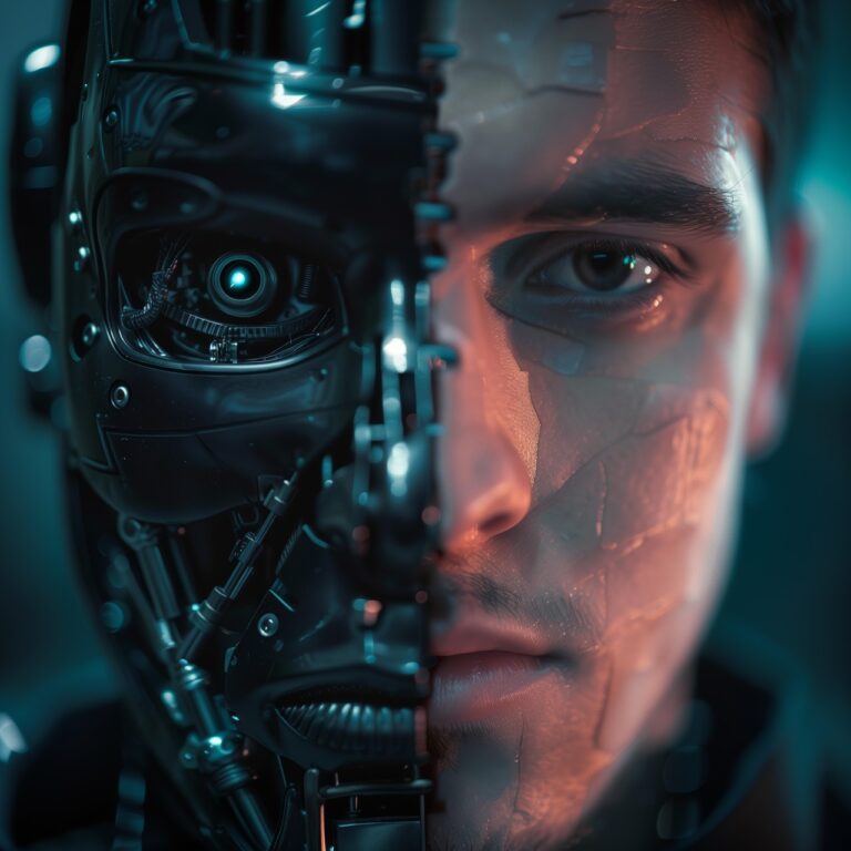 A Picture showing the internal struggle between human and AI